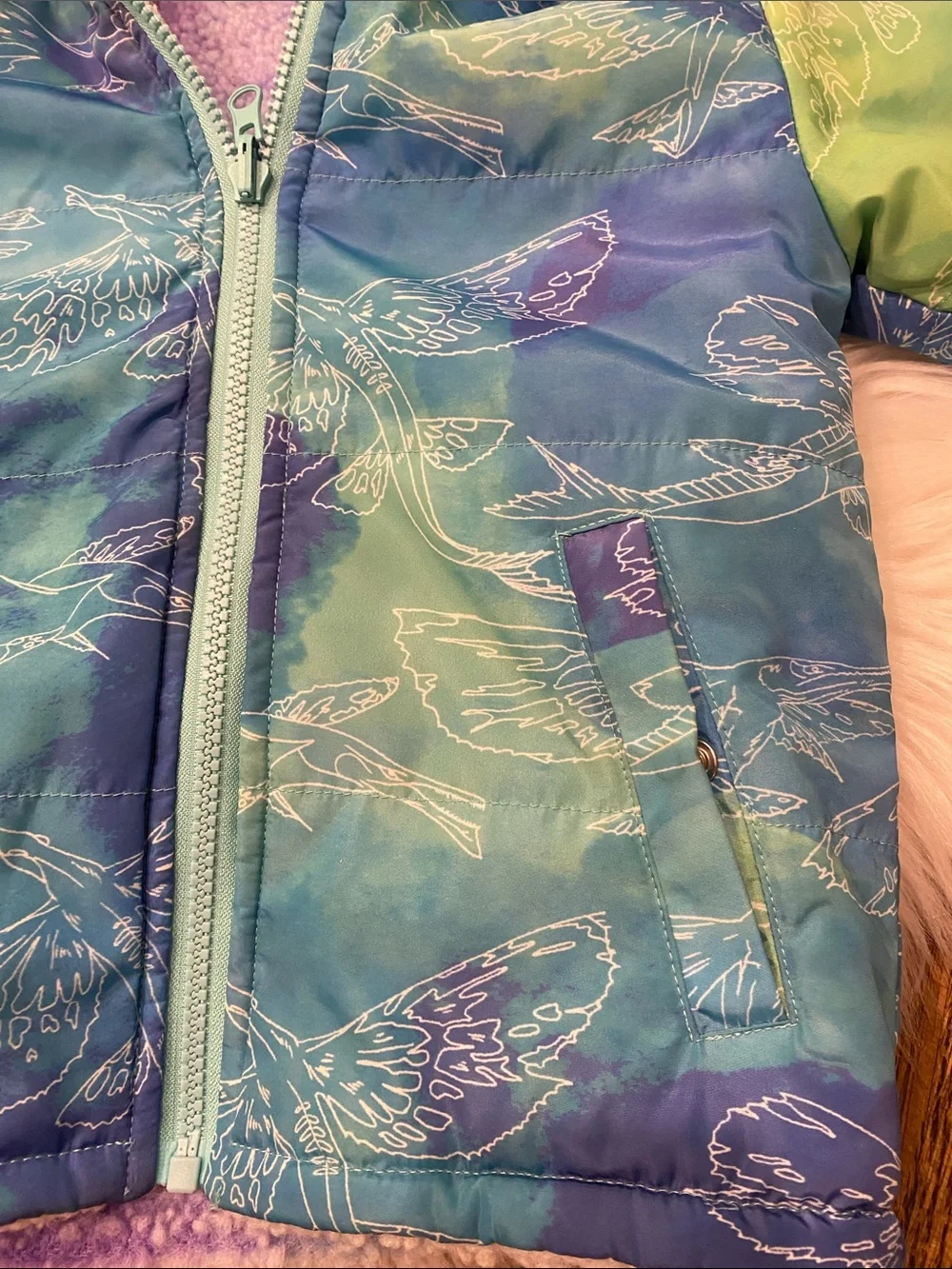 4T Avatar Blue-Green Avatar creature Print Hooded Puffer Jacket